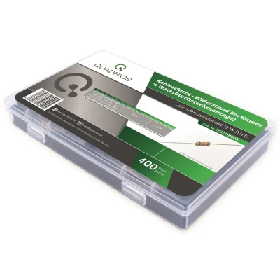 Afbeelding van QUADRIOS GmbH Weerstands Assortiment Set Box Koollaag weerstanden bedraad 1 Ohm m assortimentsdoos 20 standaardwaarden E24 elk stuks (400 delen, 0,5 W, tolerantie: 5%)