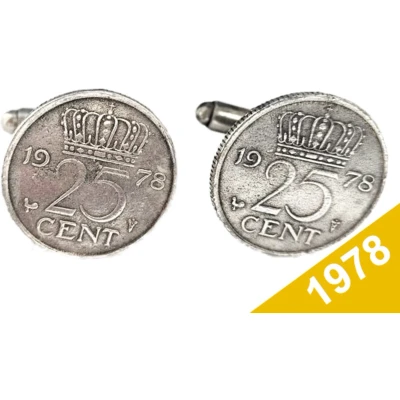 Afbeelding van Manchetknopen Kwartje 1978 Verzilverd Uniek en Stijlvol Sieraad met Jaartal Cadeau Geboortejaar Alle Jaartallen Beschikbaar Doorsnede 1,8 cm
