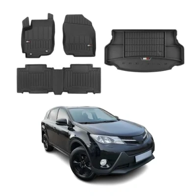 Afbeelding van OMAC Vloermatten en kofferbakhoepset, compatibel met Toyota RAV4 2013 2019, rubber, zwart 5X