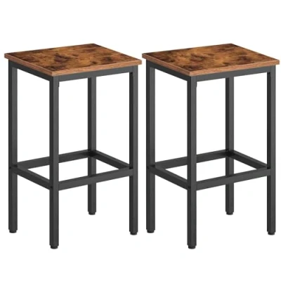 Afbeelding van HOOBRO Barkrukken, Set van 2 barstoelen met voetsteun, stabiel en comfort, hoogte 65 cm, zwart stalen frame, voor woonkamer, eetkamer, keuken, industrieel ontwerp rustiek bruin EBF65BY01G1