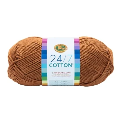 Afbeelding van Lion Brand Yarn Company Cotton Garn, 100 procent katoen, camel, 15,24 x 6,35 cm