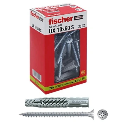 Afbeelding van Fischer 542457 Deuvel met Schroef UX, Grijs, 10 x 60 mm, Set van 20 Stuks