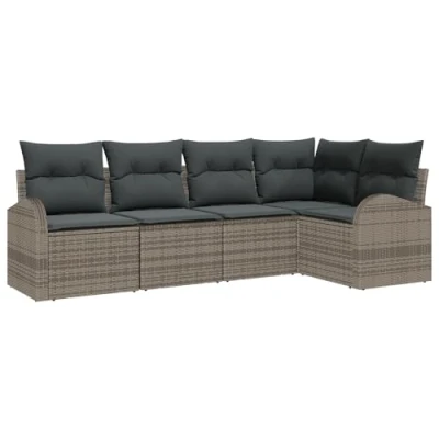 Afbeelding van vidaXL 5 delige tuinset met kussens Grijs poly rattan