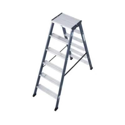 Afbeelding van dubbele ladder beide zijden 2x6treden Stand H 0 85m balk L 1 35m