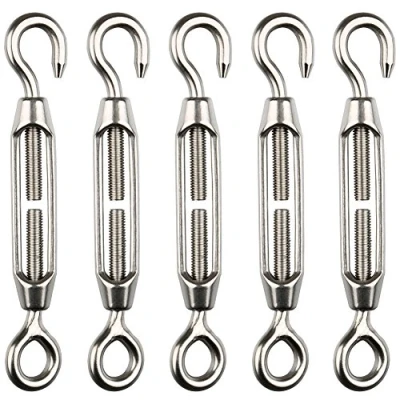 Afbeelding van H&amp;S Heavy Duty Roestvrijstalen spanschroef, 5 stuks, verstelbare spanhaken M4 met oogje, ook voor zonnezeil of om eenvoudig draad te spannen, kleine spanschroeven, metalen spanhaken, spanschroef