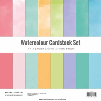 Afbeelding van Craftelier Cardstock Set Watercolour, verpakking met 24 dubbelzijdige dozen voor kaartwaren, scrapbooking en knutselwerk, gewicht 240 g, afmetingen 30,5 x cm