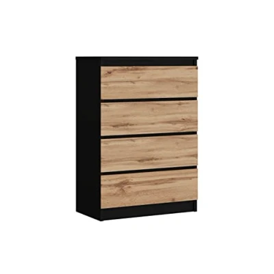 Afbeelding van 3E 3xE living.com Commode met 4 laden zwart/eiken Wotan, L 70 cm, H 101 D: 39 cm