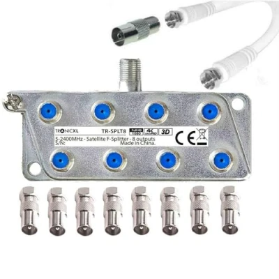 Afbeelding van TronicXL SAT 8 voudig 4K IEC verdeler antenneverdeler tv kabel adapter kabeltelevisie 8er DVBC bijv. splitter hd geschikt voor digitale universele distributiedoos BK CATV