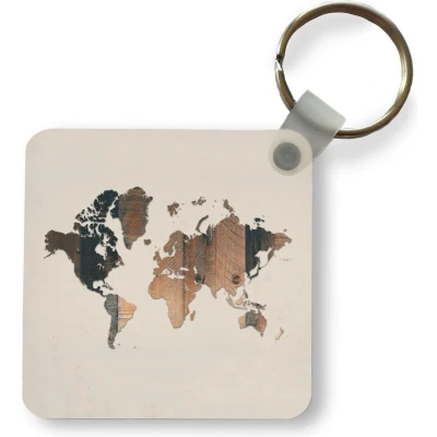Afbeelding van Sleutelhanger Uitdeelcadeautjes Wereldkaart Bruin Hout Plastic