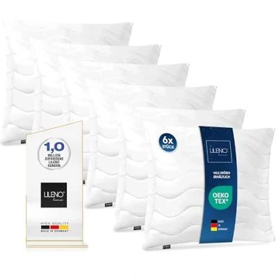 Afbeelding van LILENO HOME Hoofdkussen 80 x cm, set van 6, hard met 1.200 g kussenvulling, bed of decoratief kussen ritssluiting om aan te passen, wasbaar tot 95 C, sofa en sierkussen voor bank/bed