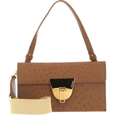 Afbeelding van COCCINELLE Leren Schoudertas Koppeling Coccinellenico Ostrich Handbag Nocciola Lichtbruin