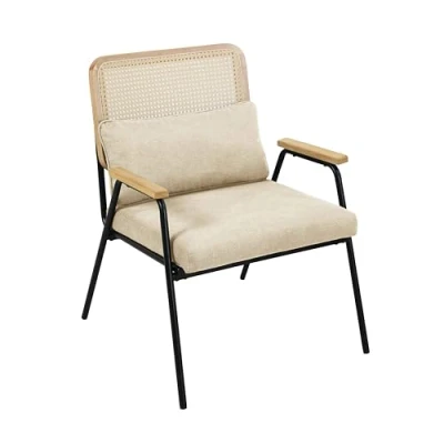 Afbeelding van Oviala Relaxfauteuil in staal, synthetisch rotan en ecru stof