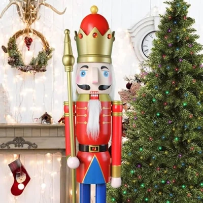 Afbeelding van CDL 120 cm 48 inch 4ft lang levensgrote groot/gigantische rode kerstkoning op standaard houdt gouden scepter voor binnen buiten kerstmis/evenement/ceremonie/commerciële decoratie (4 voet, King Red
