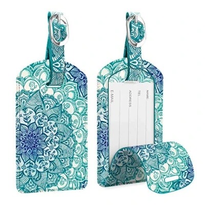 Afbeelding van Fintie Bagagelabel van Synthetisch Leer, [2 Stuks] Travel Naamkaartje Handtaslabel ID Label Koffer met Adreslabel Naamlabel voor Bagage Reistaskoffer, (Smaragdblauw)