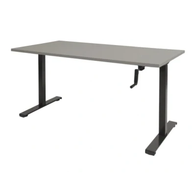 Afbeelding van Dextro slinger zit/sta 180x90cm, hoogte verstelbare werkplek dmv slinger, T poot frame. Frame kleur zwart (RAL9005) en blad licht grijs.