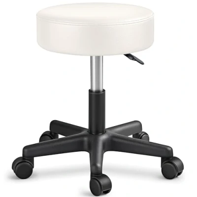 Afbeelding van TRESKO® Rolkruk werkkruk kruk draaikruk visagiekruk praktijkkruk in hoogte verstelbaar met wielen, 360 draaibaar, 10 cm dik kussen en 8 kleurvarianten (beige)
