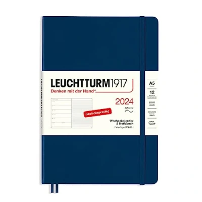 Afbeelding van LEUCHTTURM1917 367773 weekkalender &amp; notitieboek medium (A5) 2024, zachte kaft, marine, Duits, 12 maanden