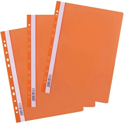 Afbeelding van D.RECT 25 stuks snelhechter A4 met gaten van kunststof transparant voordeksel plastic PP folie geperforeerd euro perforatie oranje