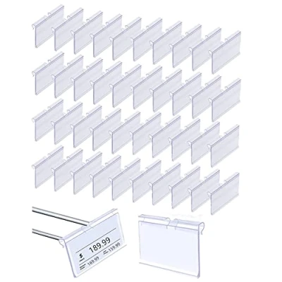 Afbeelding van transparante etikettenhouders, 40 stuks prijshouders voor rekken, prijskaartjes levensmiddelen, prijskaarten, etiketten van kunststof supermarkt, toonbank, winkel
