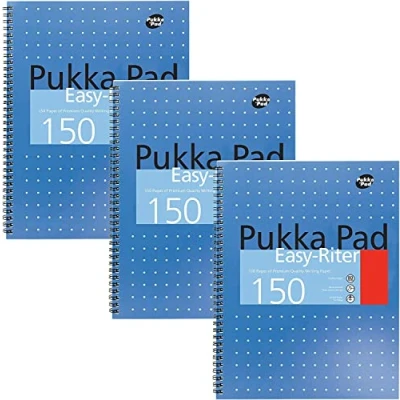 Afbeelding van Pukka Pad, Easy Riter A4 notitieboek, set van 3 stuks, dubbele draadbinding met 150 pagina&#039;s 80 g/m² papier, geperforeerde randen en compatibiliteit 4 perforaties 29,3 x 27 cm