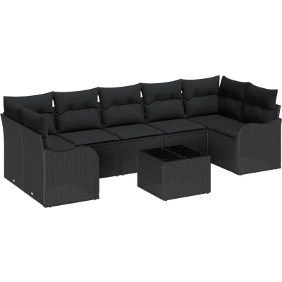 Afbeelding van vidaXL 8 delige Tuinbank Set met Kussens Zwart Poly Rattan