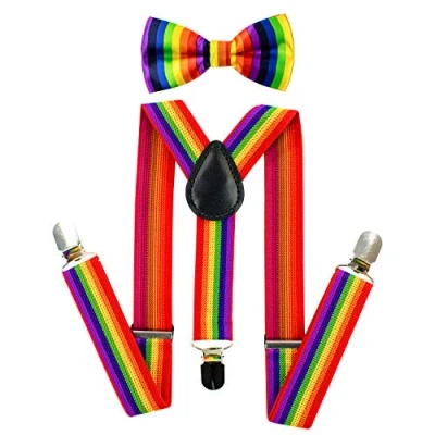 Afbeelding van TRIXES 2 stuks regenboogvlinderdas en bretels elastische verstelbare clip on Y vormige LGBTQIA2s+ Pride feestaccessoires, Regenboog, S