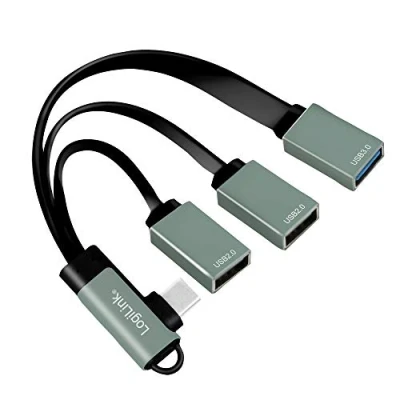 Afbeelding van LogiLink UA0361 USB C™ (USB 3.1 Gen1 tot 5 Gbps) hub met 90 hoekige stekker op 2x 2.0 (type A aansluiting) + 1 x 3.0