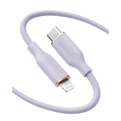 Afbeelding van Anker PowerLine III Flow USB C naar Lightning kabel, voor iPhone, (MFi gecertificeerd, 1,80 m, paars), ondersteunt Power Delivery, siliconen kabel (oplader niet inbegrepen)
