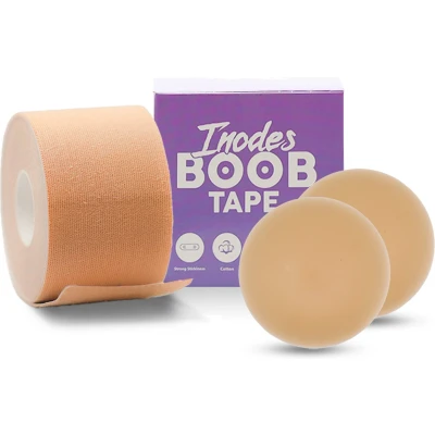 Afbeelding van Boob tape 5 Meter (5,0 cm breed) Beige Plak BH Strapless Inclusief herbruikbare tepelcovers