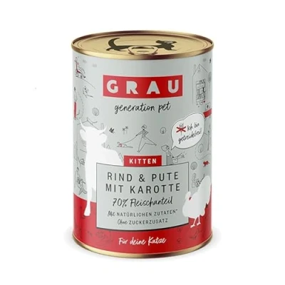 Afbeelding van GRAU het origineel Natvoer voor katten Kitten Rundvlees, kalkoen &amp; wortel, 6 verpakking (6 x 400 g), graanvrij, kittens