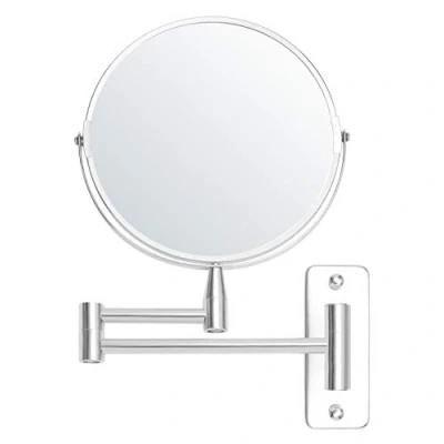 Afbeelding van Belle Vous Chrome Muur Monteerbare Uitrekbare 360 Swivel Spiegel 5x Versterking 22 x 20,7 cm Dubbelzijdig Roterend Roestvrij Stalen Badkamer Schoonheids Voor Make up &amp; Scheren