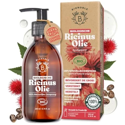 Afbeelding van BIOLOGISCHE RICINUSOLIE 100% Puur, Natuurlijk &amp; Koudgeperst Wimpers, Wenkbrauwen, Lichaam, Haar, Baard, Nagels Vegan Cruelty Free Castor Oil Glazen fles + Pompje (200ml)