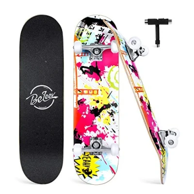 Afbeelding van skateboard 78,74 x 20,32 cm compleet Cruiser voor kinderen, jongeren en volwassenen, 7 laags Canadese esdoorn Double Kick Deck Concave met all in one skate T tool beginners, graffiti