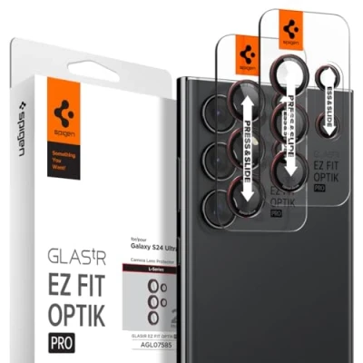 Afbeelding van Spigen Glas.tR EZ Fit Optik Pro Camera Screenprotector compatibel met Samsung Galaxy S24 Ultra, 2 Stuks, L serie editie, Individuele camerabescherming, Geen storing voor flitsfunctie, Glas