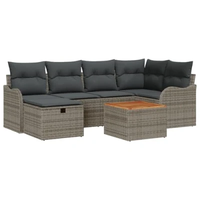 Afbeelding van vidaXL 7 delige tuin sofa set met kussens grijs poly rattan, 2 zits opslagen &amp; rattan