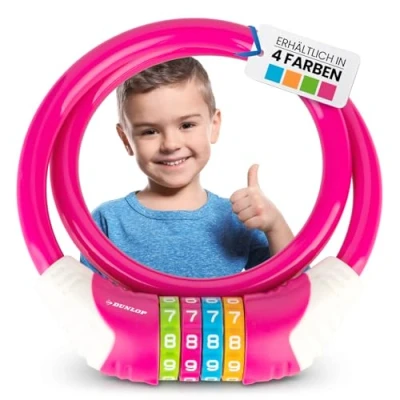 Afbeelding van DUNLOP fietsslot voor kinderen, veiligheidsniveau 5, cijferslot met 4 kleurindelingen beter merken van de combinatie, kinderen (lichtblauw)