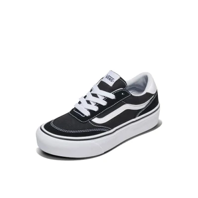 Afbeelding van Vans Dames Brooklyn LS Platform Sneaker, Suede/Canvas Zwart/Wit, 8.5 UK, Suede Canvas Zwart Wit, 42.5 EU