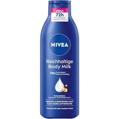Afbeelding van NIVEA Rijke bodymilk, intensief voedende lichaamscrème met puur hyaluron, amandelolie en serum, lotion voor droge huid (250 ml)