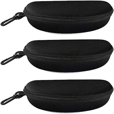 Afbeelding van 3 Pack Rits Shell Brillen en Zonnebril Case met Plastic Karabijnhaak zwart L