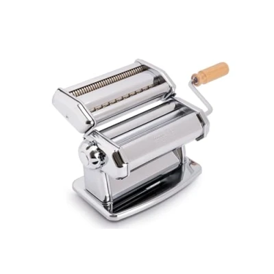 Afbeelding van Imperia Nieuwe Ipasta, pastamachine, 100% Made in Italy. Frisse stalen pastamachine. Handmatige bladeruitsteker met zwengel voor lasagne, tagliolini, fettuccine, chroom.