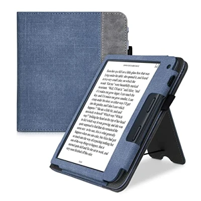 Afbeelding van kwmobile case compatibel Met Kobo Libra 2 hoes standaard E reader cover van kunstleer In donkerblauw/grijs