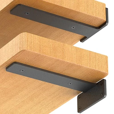 Afbeelding van Starunder 6 stuks zwevende plankbeugels, 25,4 cm zware industriële plankbeugel, zwart metalen L beugels voor planken, ondersteuning doe het zelf (1/5 inch dik)