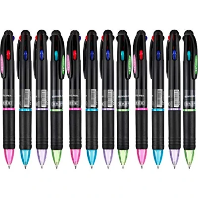 Afbeelding van Retractable balpen, multicolor, stiften, 4 kleuren inkt (zwart, blauw, rood en groen), gelinkt balpen