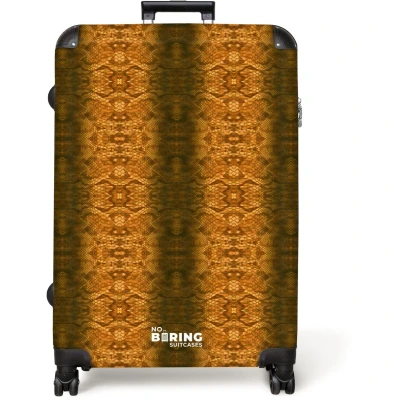 Afbeelding van NoBoringSuitcases.com® Koffer groot Reiskoffer lichtgewicht Oranje slangenhuid met symmetrische schubstructuur Rolkoffer 4 wielen Grote trolley XL 98 liter bagage