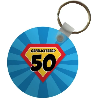 Afbeelding van Sleutelhanger Jubileum cadeau 50 jaar versiering Cape Plastic Rond Uitdeelcadeautjes
