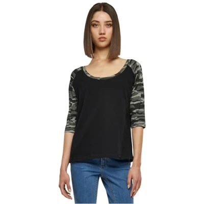 Afbeelding van Urban Classics Ladies 3/4 Contrast Raglan TEE Tshirt print, Dames, Maat: Medium, Black/light grey
