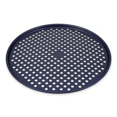 Afbeelding van Zyliss E980204 Pizza Bakplaat Met Antiaanbaklaag, 36cm, Koolstofstaal, Donkerblauw, Premium Duurzame Oven Bakvormen, Vaatwasmachinebestendig, 5 Jaar Garantie