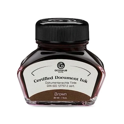 Afbeelding van Octopus Fluids Document Ink bruin, onuitwisbare inkt, gecertificeerd volgens DIN ISO 12757 2, 30 ml