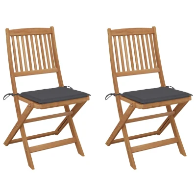 Afbeelding van Tuinstoelen 2 st inklapbaar met kussens massief acaciahout