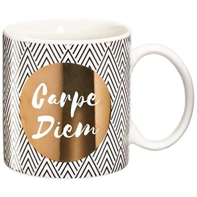 Afbeelding van DRAEGER PARIS Carpe Diem, originele mok, theekopje als cadeau voor je dierbaren, koffiekop van fijn porselein, 350 ml, 8 cm diameter x 8,5 hoogte